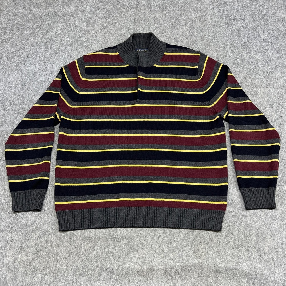 Brooks Brothers Sweater Mens XL Stripe Mock Neck Henley Extra Fine Merino Wool